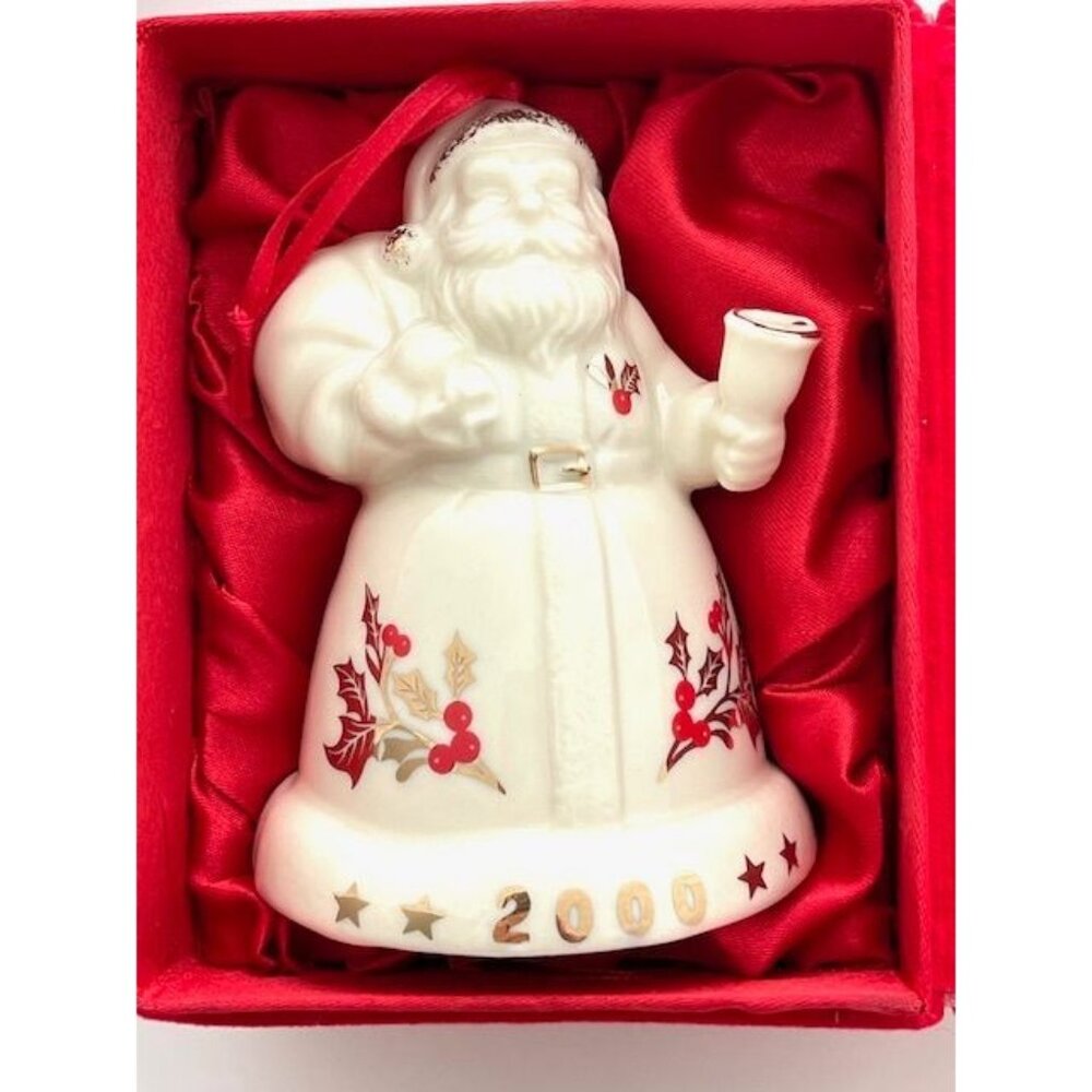 Madison Avenue Porcelain Santa Bell Christmas Ornament 2000, 4" , Original Packa